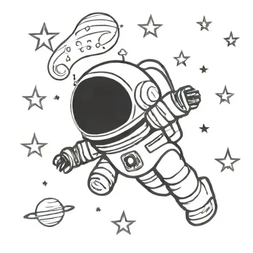 Astronaut Looking Up Around Him Little Stars And Saturn