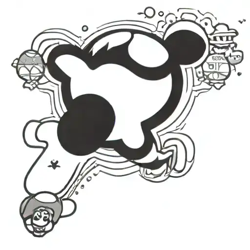 A Dotwork Design Depicting The Concept Of Parallel Universes Within The Super Mario Bros World