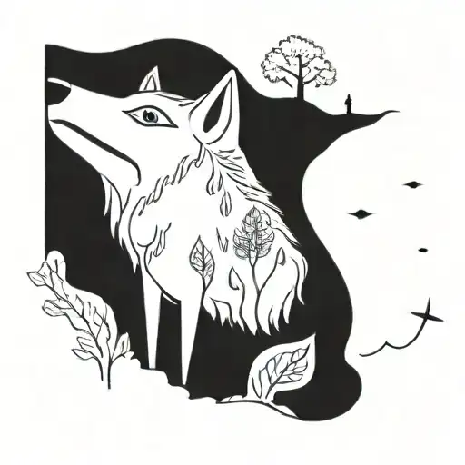 Wolf Space Trees Nature Elements