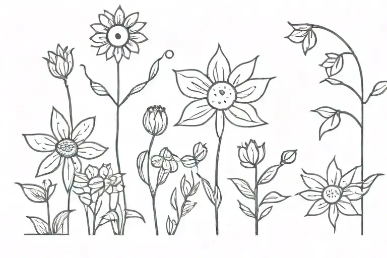 Different Flowers On A Linear