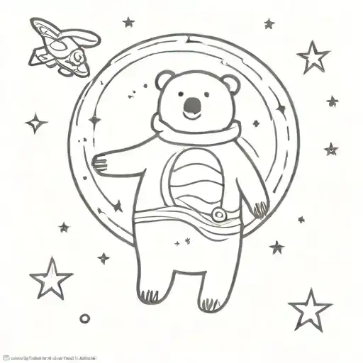 A Cosmic Bear Floating In Space Surrounded By Alien Birds