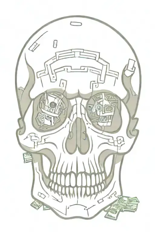 A Skull With Piercings Made Out Of Hundred Dollar Bills
