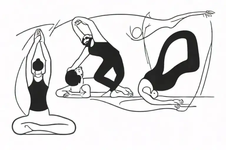 Very Basic Yoga Scene With One Instructor And 3 Participants More In A Cartoon Style