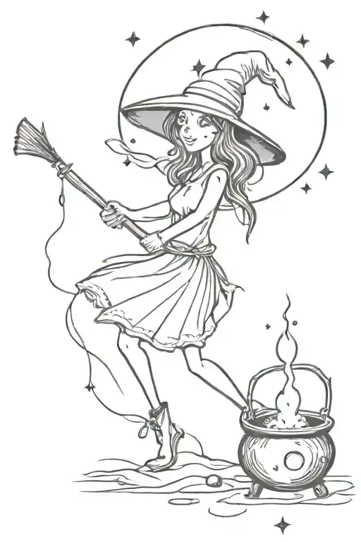 Cauldron Witch Broom Moon Crystals Growing