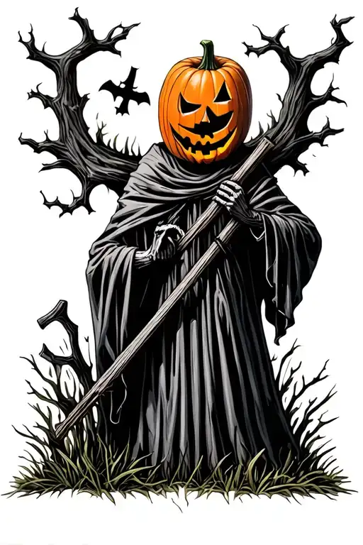 Pumpkin Head Reaper Full Body Grave Yard