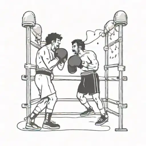 An Intricate Dotwork Tattoo Of A Boxing Ring With Religious Iconography Integrated Into The Design