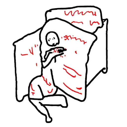 Pillow As A Person But Eating A Pillow Eating Something Black With Red Accents