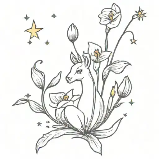Freesia Flower And Capricorn Constellation Surrounded