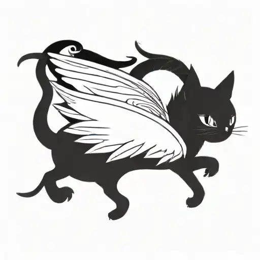 A Black Cat Fairy With Intricate Wings Flying Together