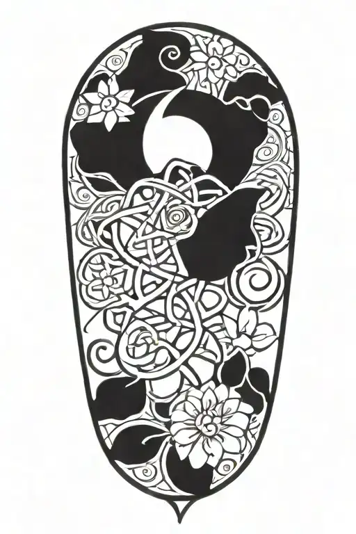 Celtic Knot Design With Sun And Flowers Intertwined