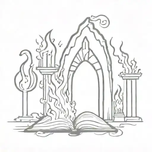 Gothic Arch Books Fire Flames