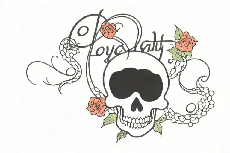 Word Loyalty In Cursive Writing With Roses And Snakes Around It