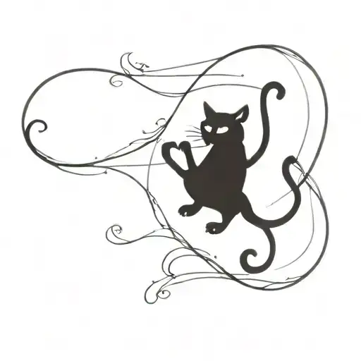 A Paradoxical Tattoo Design Featuring A Cat Chasing Its Own Tail In An Artistic Style