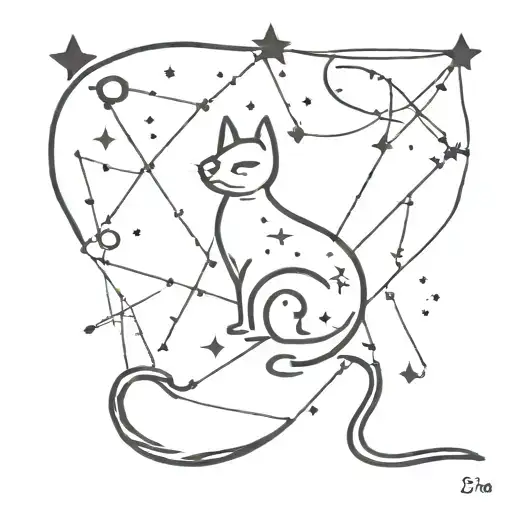 A Tattoo Of A Cat Constellation Intertwined With A Paradox Symbol