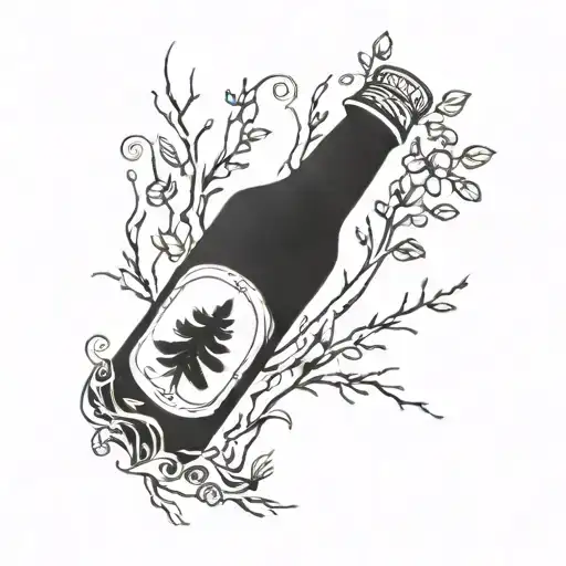 An Emo Punk Inspired Tattoo Featuring A Beer Bottle And Nature Elements