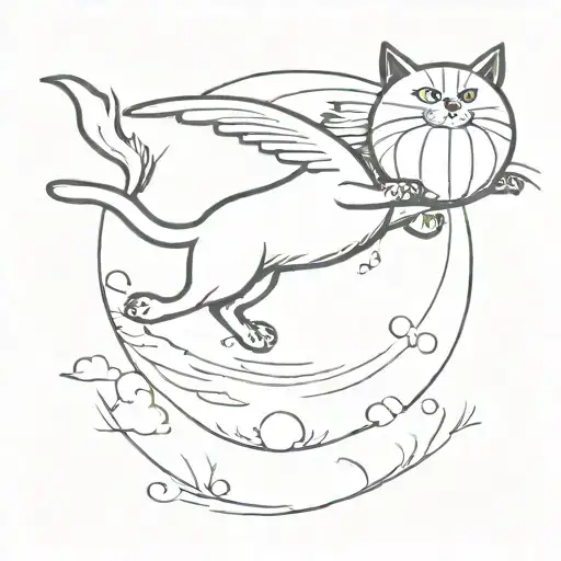 Cat Flying On A Ball