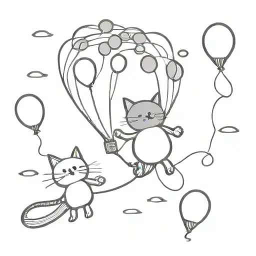 Cat Flying On Balloons