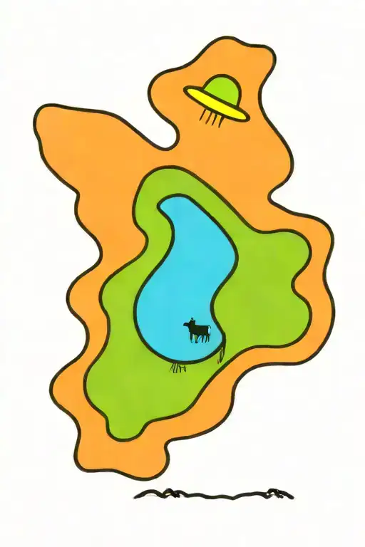 A Tattoo Of A Ufo Abduction Beam Shining Down On A Cow In A Farm Field At Night