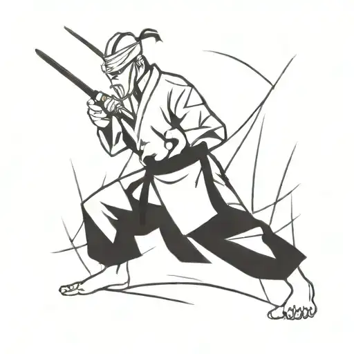 A Tattoo Design Of A Traditional Martial Arts Warrior Surrounded By Patchwork Elements