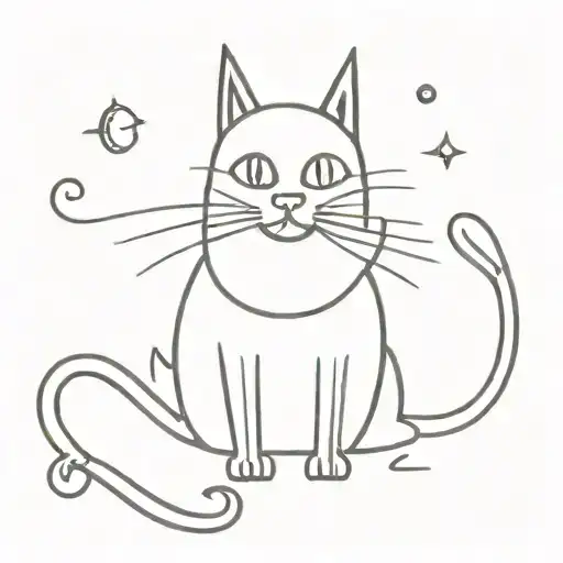 A Sleek Black Cat With Capricorn Horns And Tail Wrapped