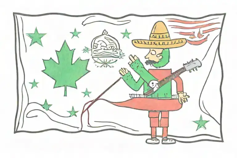 Mexican Canadian Flag Merge Together
