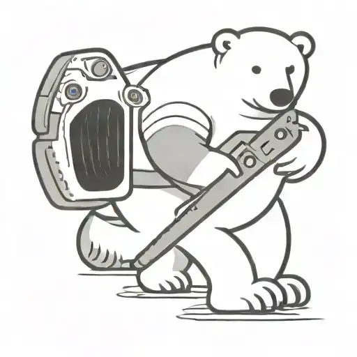 A Polar Bear Carrying A Chainsaw With Wildland Firefighter Gear