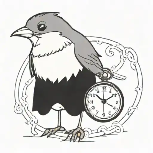 A Robin With A Curly White Mustache And A Pocket Watch On Its Paw