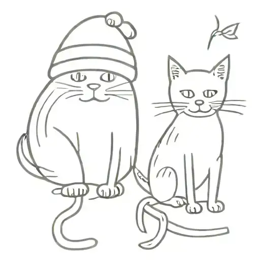 A Cat Wearing A Beanie With Another Cat Sitting