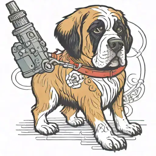 St Bernard Dog With Human Arms And Legs Using A Tattoo Gun