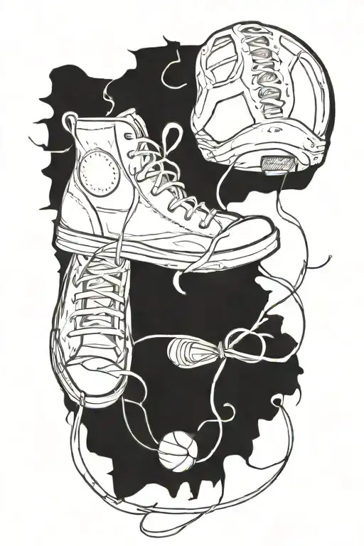 A Basketball And Ballet Shoes Sitting Alone