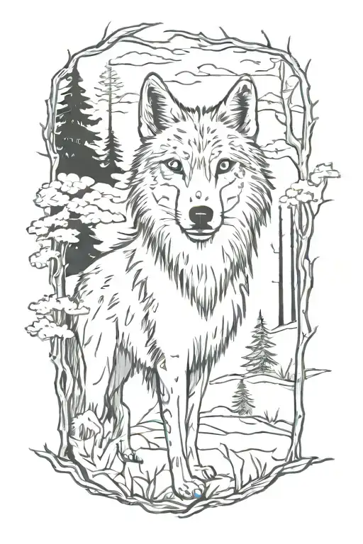Wolf Blue Eyes Forest Landscape