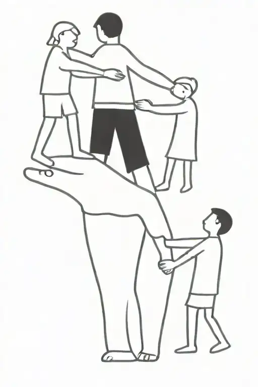 Father And Three Sons Holding Hands Reaching