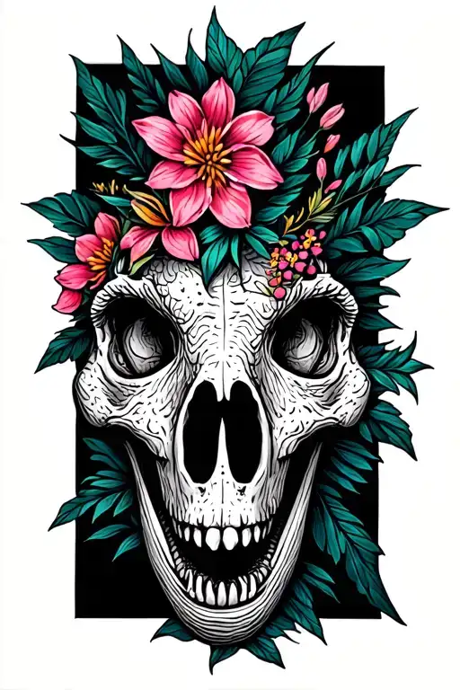 Dinosaur Skull And Sri Lankan Jasmine Flowers