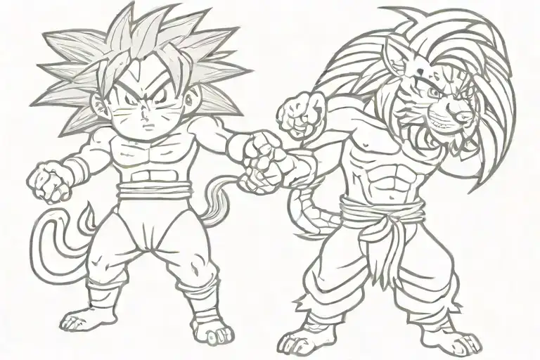 Father And Son Goku With Lion