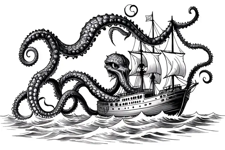 Kraken Attacking A Ship