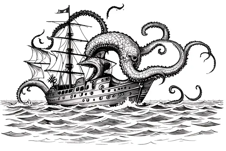 Kraken Attacking A Ship