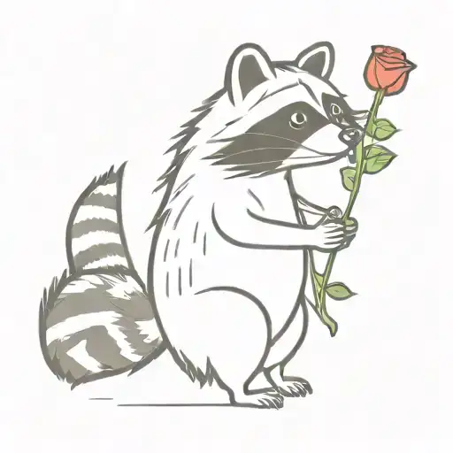 Raccoon Holding A Rose Side View