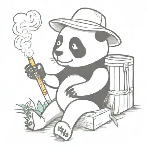 Creepy Panda Smoking Weed And Holds A Bottle Wearing A Bucket Hat