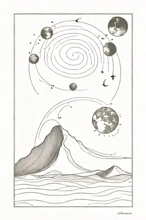 Ocean Wave And Phases Of Moon In One Polaroid Picture