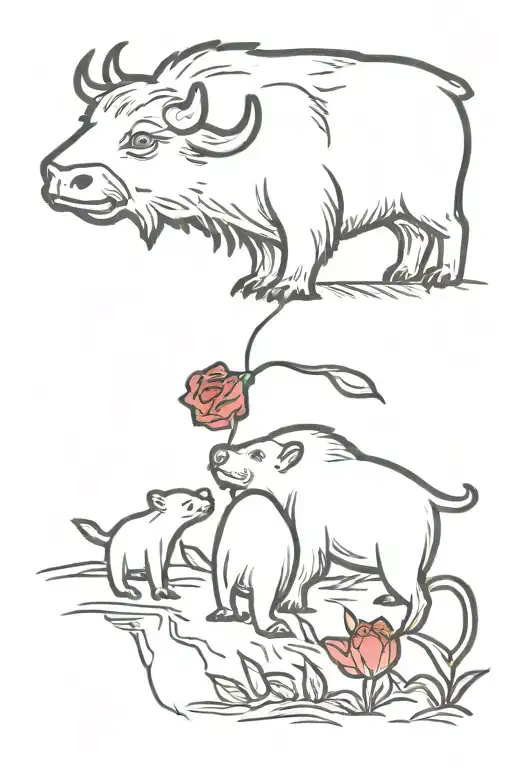 Buffalo Giving A Rose To An Otter