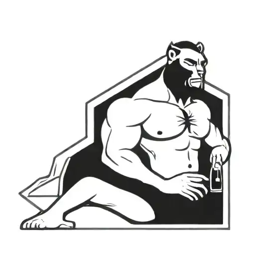 A Black Panter With Big Muscles And A Beer Bottle