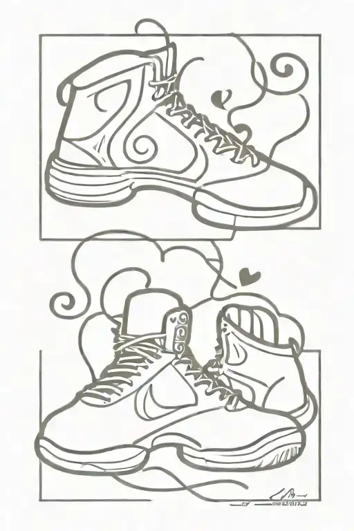 A Pair Of Iconic Basketball Shoes With Music Notes And Symbols Intertwined In The Design