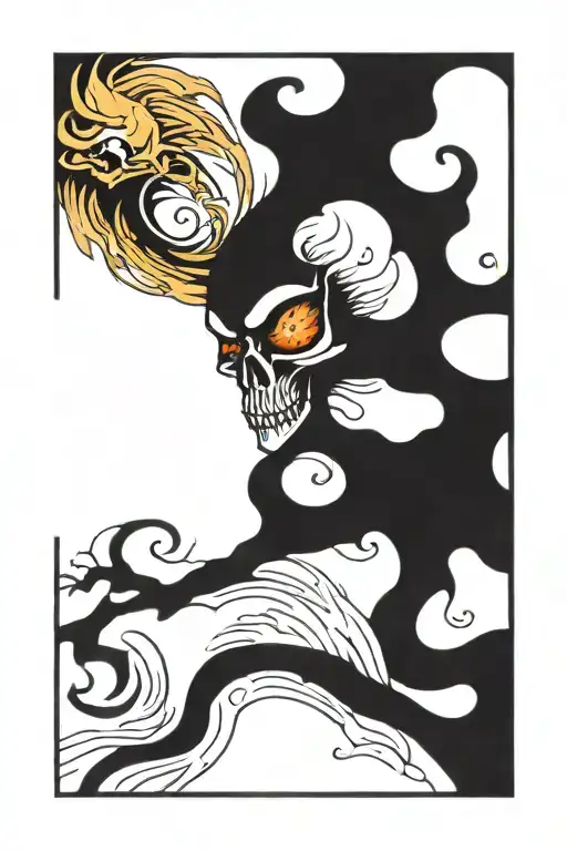 Skull Phoenix Tattoo Design Combining