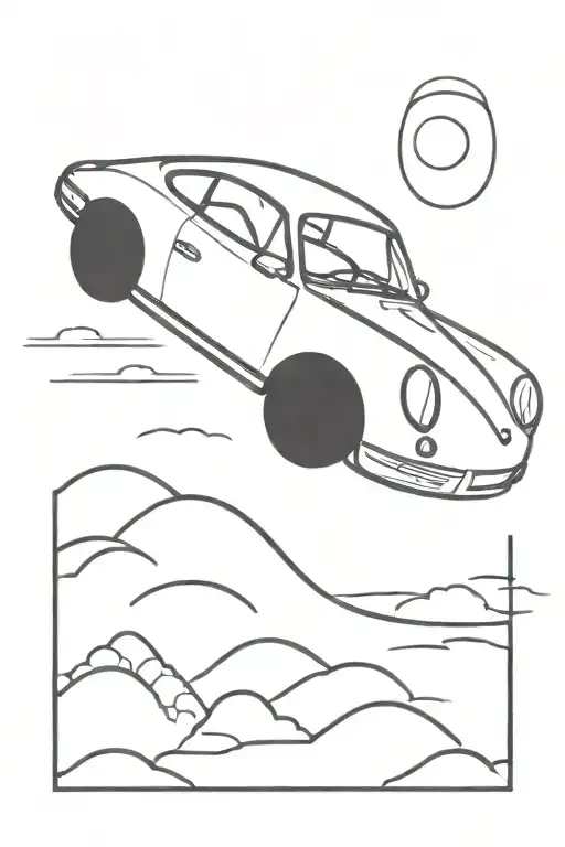 A Sleek And Modern Tattoo Of A Porsche Speeding Towards A Beautiful Sunset