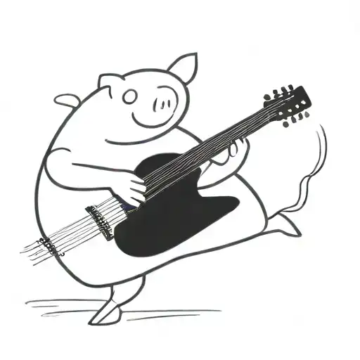 A Pig Playing A Guitar In A Minimalist Style