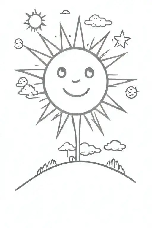 Cartoon Sun And Landscape