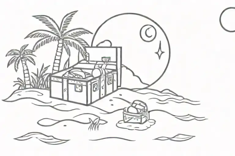A Friday The 13 Island Tattoo With A Palm Tree And Treasure Chest With The Moon