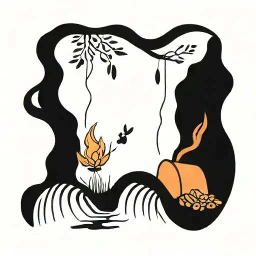 A Rowan Berry Tree And A Campfire Beside A River Waterfalling Down The Front