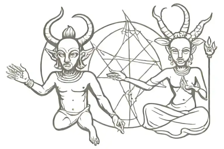 Couples Tattoo Of Baphomet And Buddha