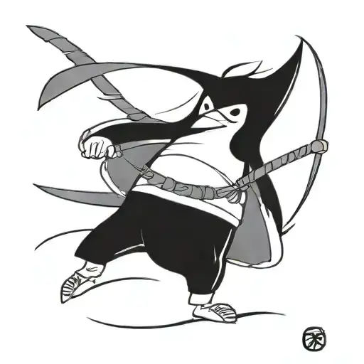 Pinguim Samurai Estilo Japones
